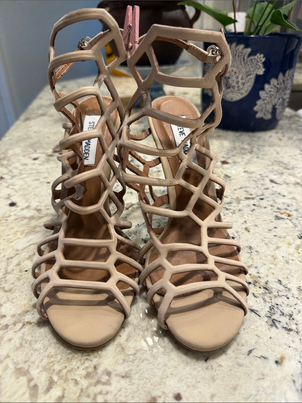 Steve Madden Beige Cage Strappy High Heels